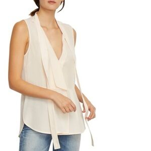 Habitual (XS) 100% Silk “Clio” Creamy Pink Sleeveless Tie Neck Pleated Blouse